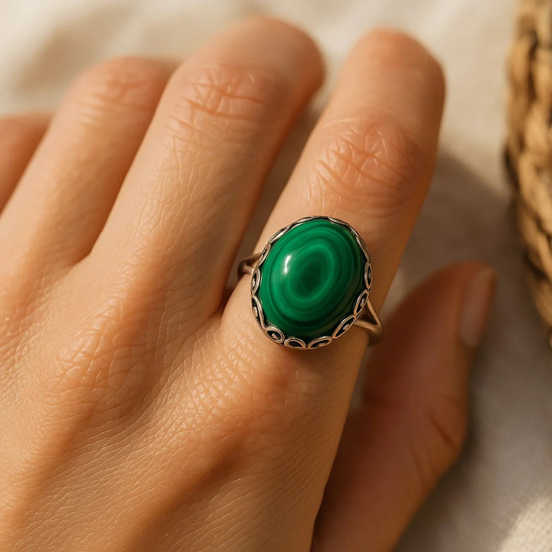 Bague Ajustable "Oasis Intérieure" en Malachite