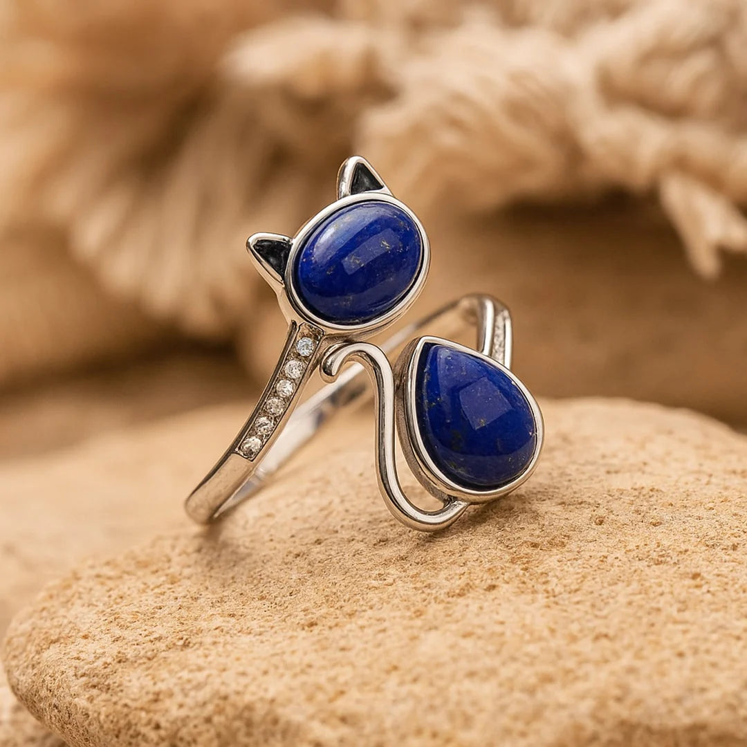 Bague "Esprit du Chat" en Lapis Lazuli & Argent