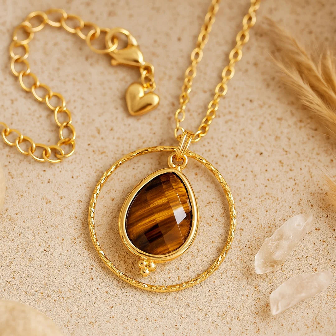 Collier et son Pendentif en Oeil de Tigre - Cercle Protecteur