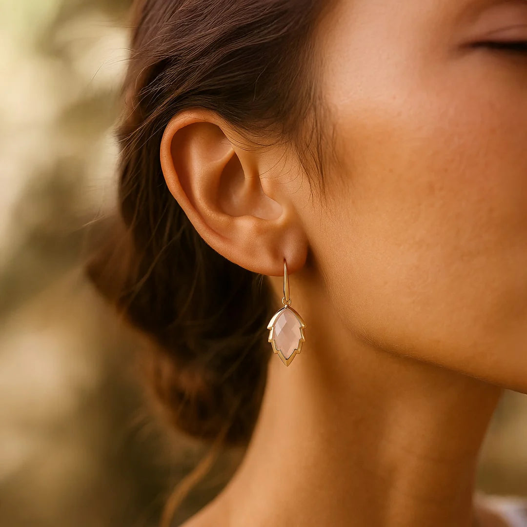 Boucles d'Oreilles Feuilles de l'Arbre en Pierre Naturelle