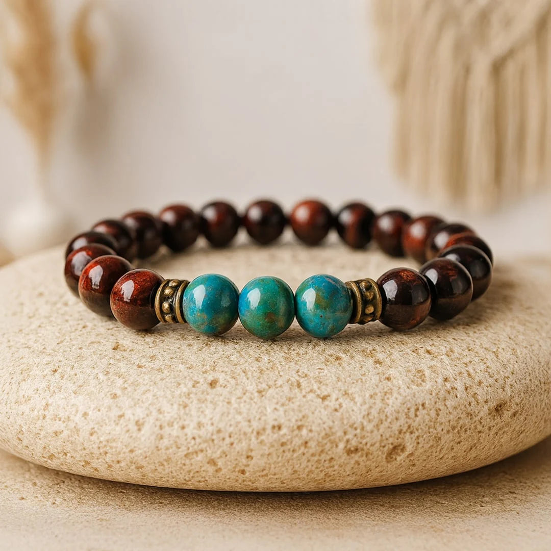 Bracelet "Calme Intérieur" en perles de Chrysocolle & Oeil de Taureau