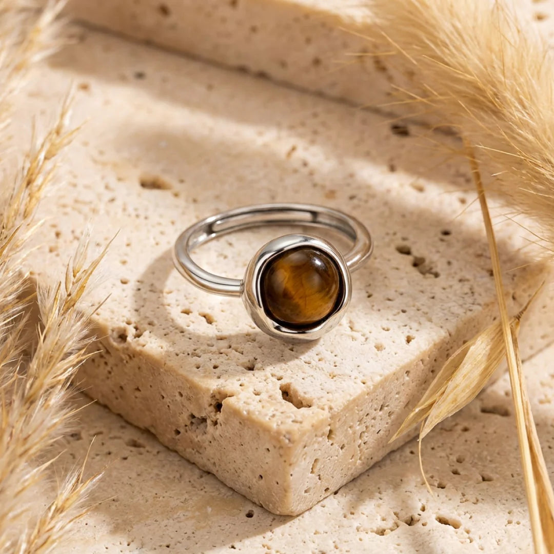Bague Ajustable en Oeil de Tigre & Argent - Shakti
