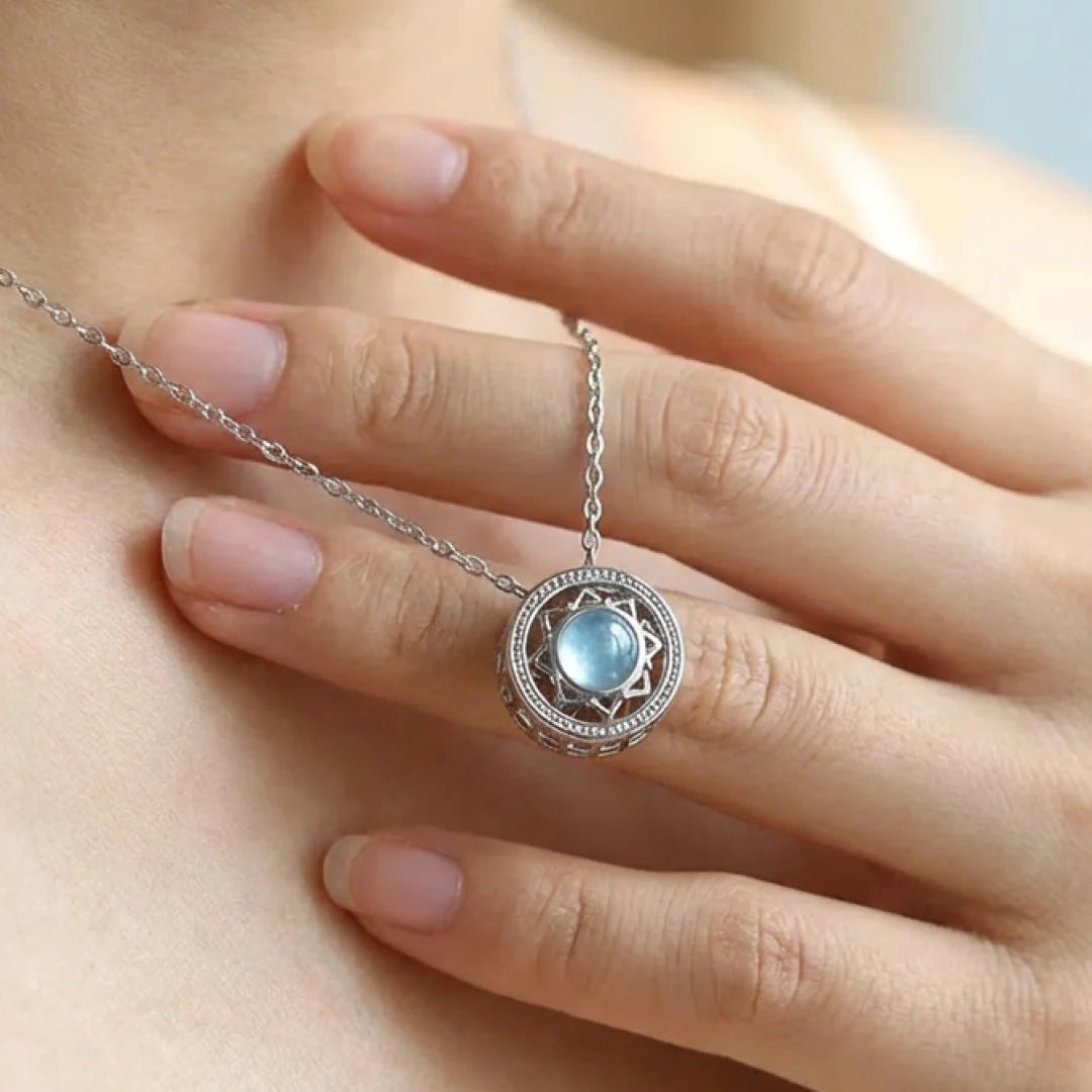 Pendentif Rotatif "Pensées Sereines" en Aigue-Marine