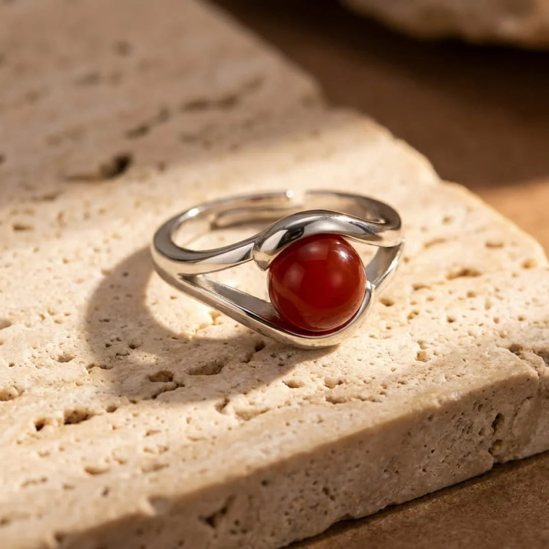 Bague Ajustable en Agate Rouge - Aura Ecarlate
