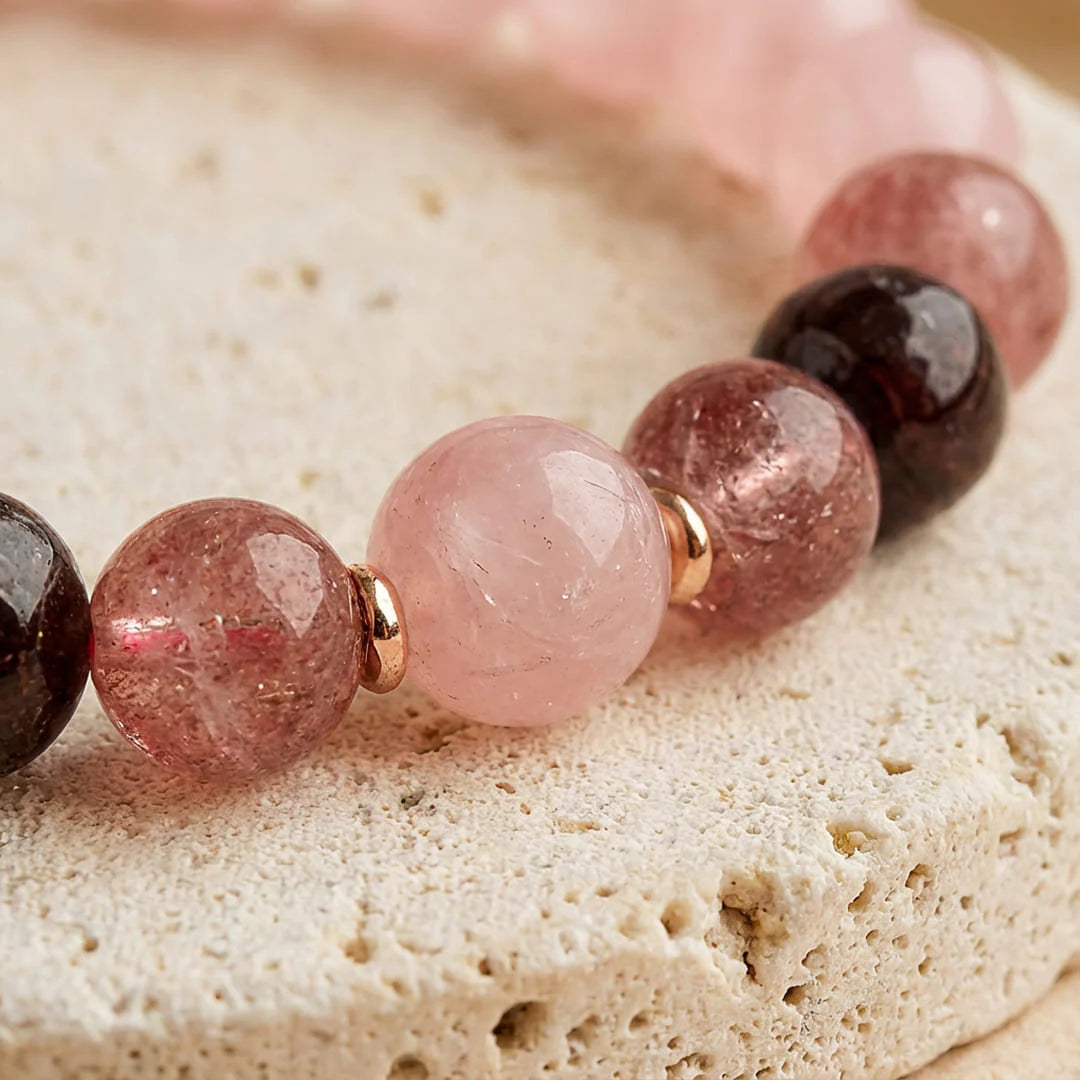 Bracelet en Quartz Rose, Grenat & Quartz Fraise - Promesse d'Amour