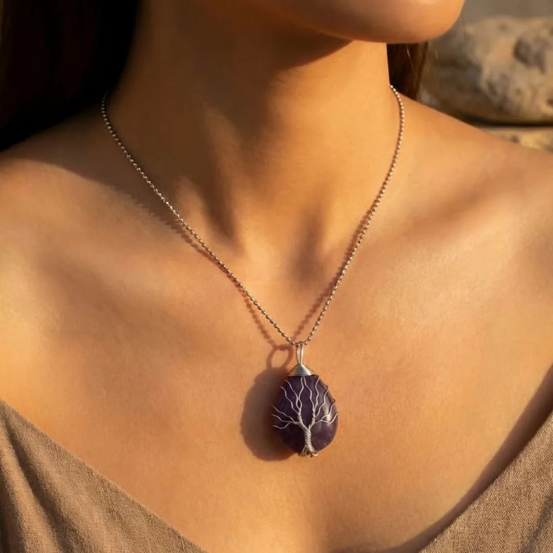 Collier Pendentif en Pierre Naturelle - Arbre de Rémission