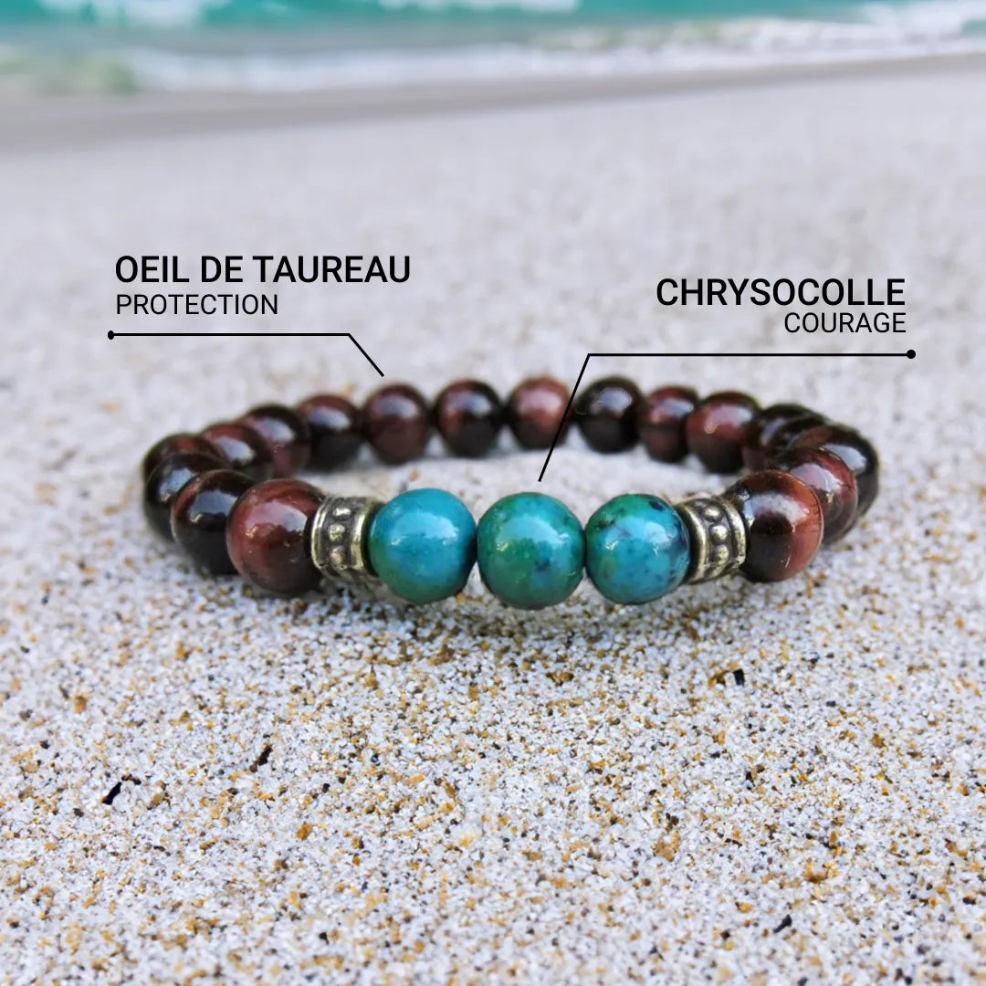 Bracelet "Calme Intérieur" en perles de Chrysocolle & Oeil de Taureau