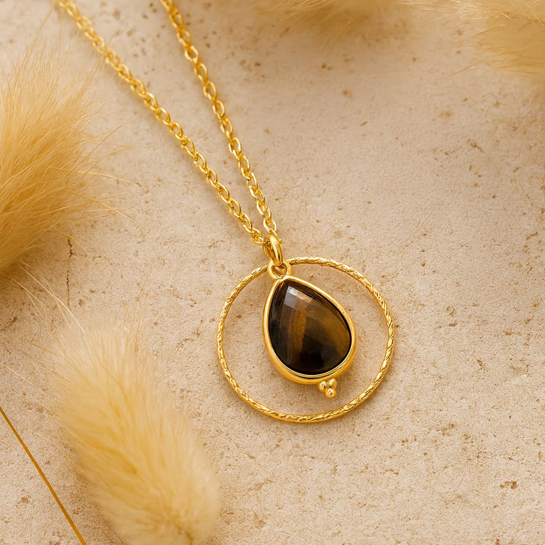 Collier et son Pendentif en Oeil de Tigre - Cercle Protecteur