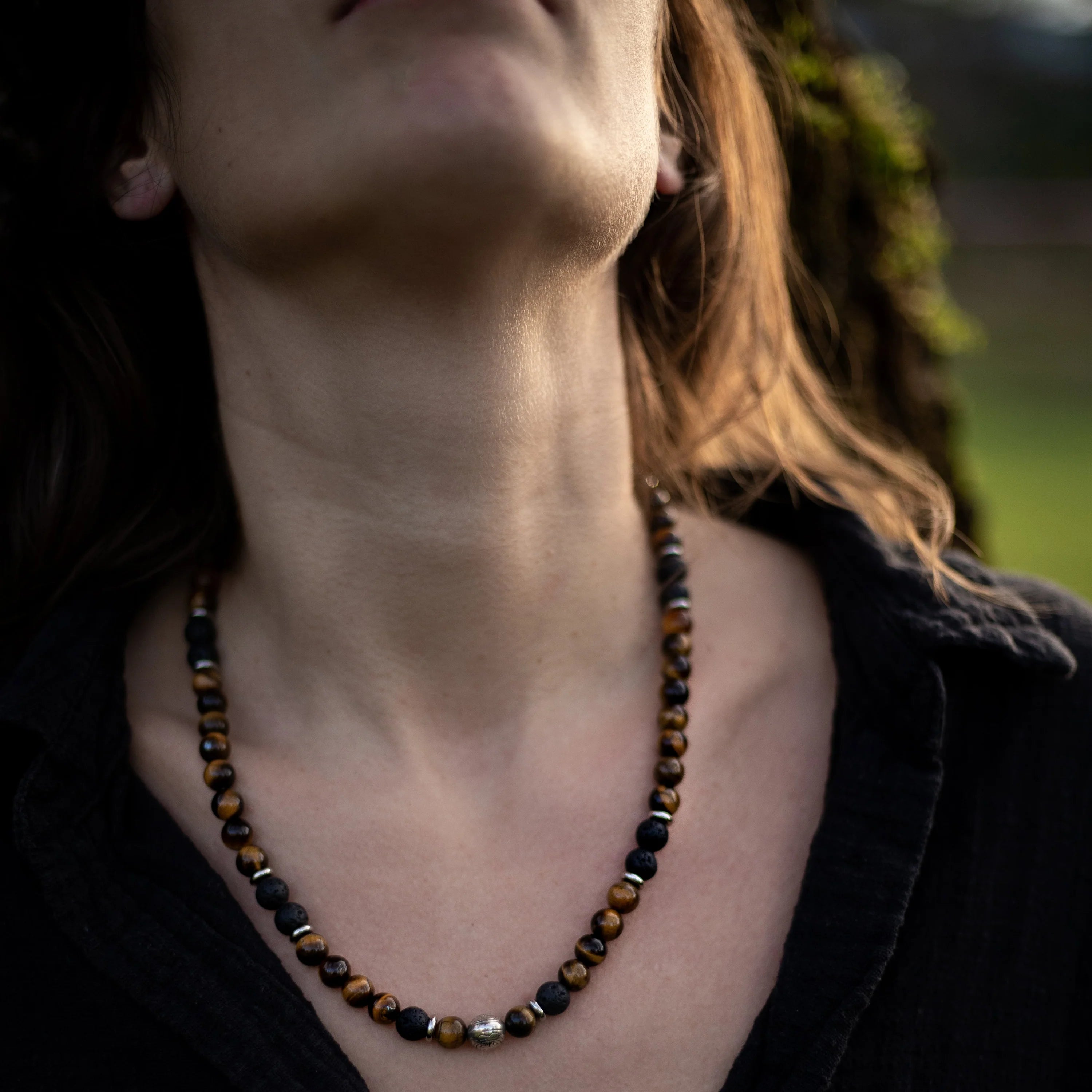 Collier en Pierre de Lave & Oeil de Tigre - Terre & Feu