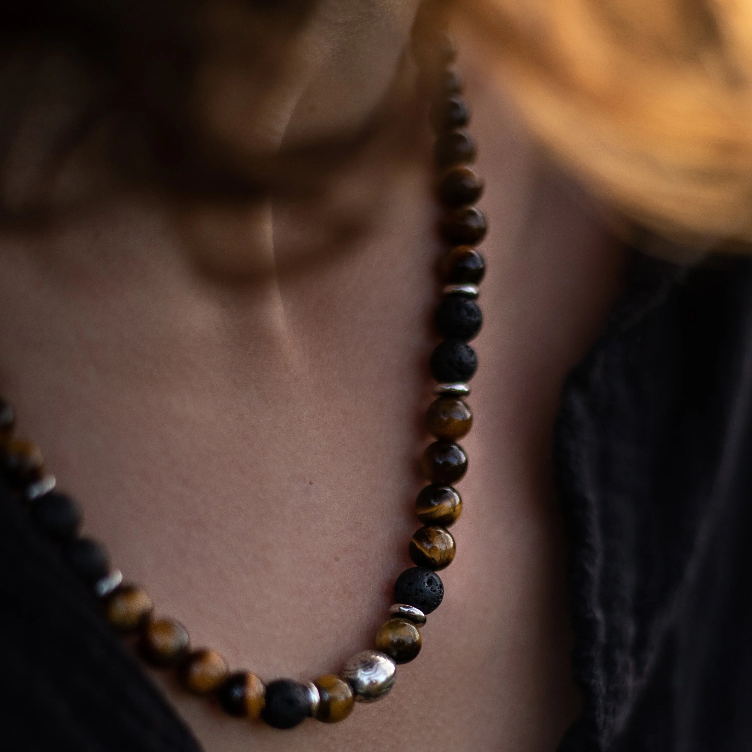 Collier en Pierre de Lave & Oeil de Tigre - Terre & Feu