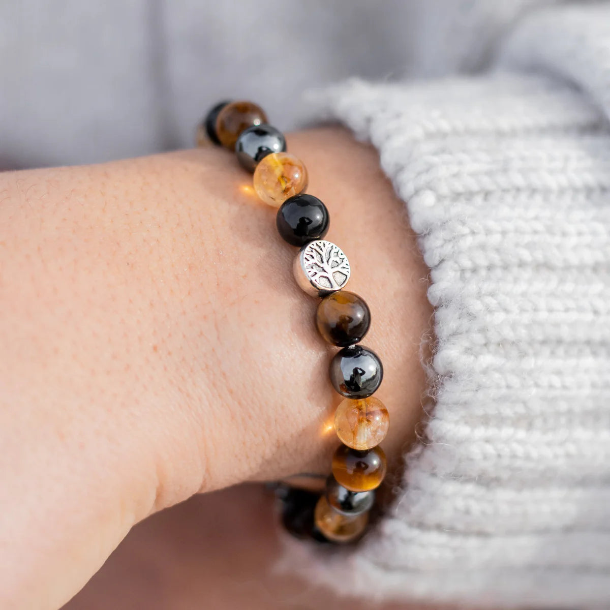Bracelet en Citrine, Hématite, Oeil de Tigre & Obsidienne - Élan de Lumière
