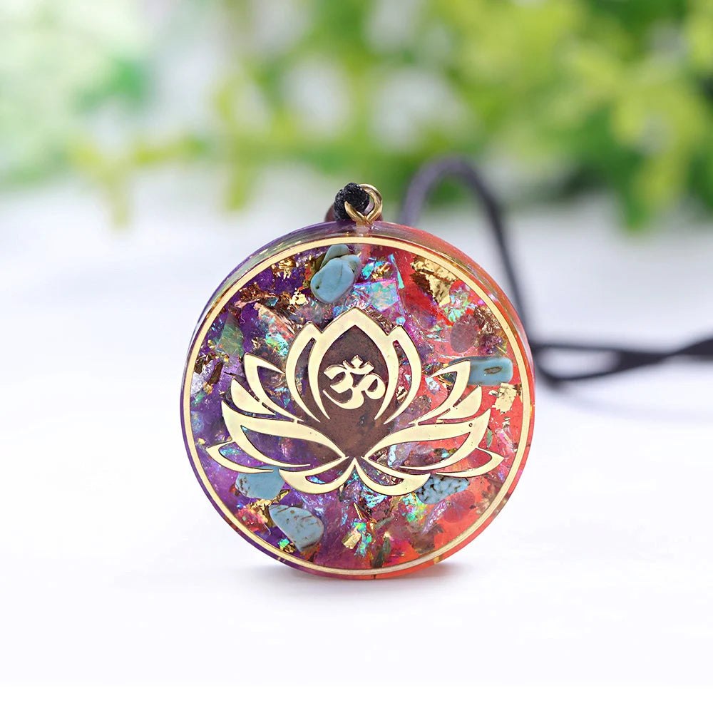 Pendentif Orgonite en Turquoise & Oeil de Tigre - Lotus-Om