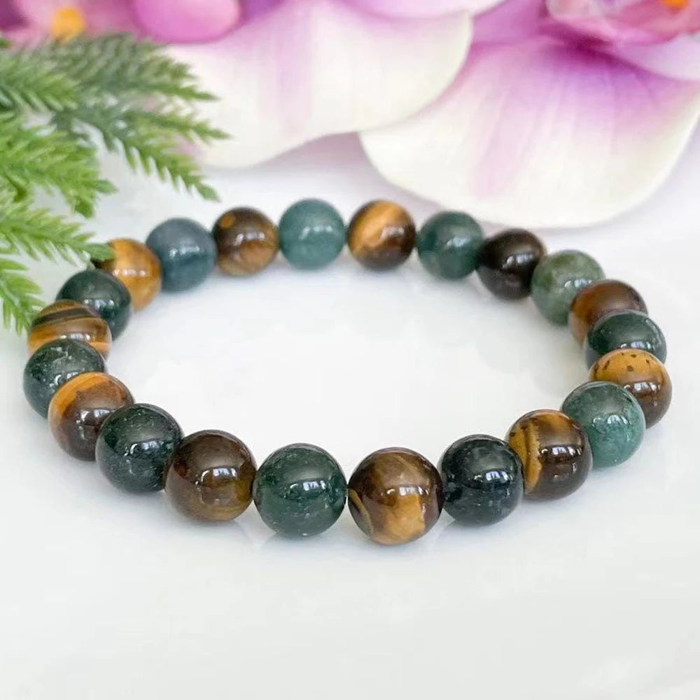 Bracelet "Sérénité Radieuse" en Agate Mousse & Oeil de Tigre