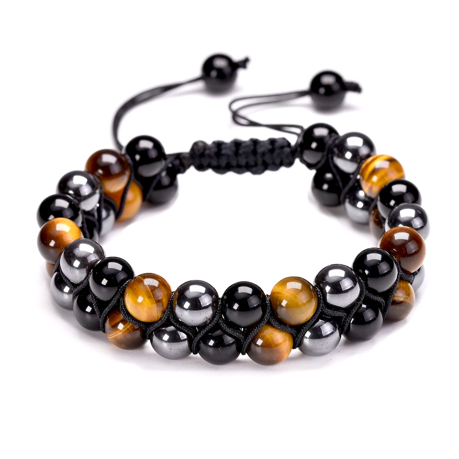 Bracelet "Bouclier Tellurique" en Obsidienne, Hématite & Oeil de Tigre