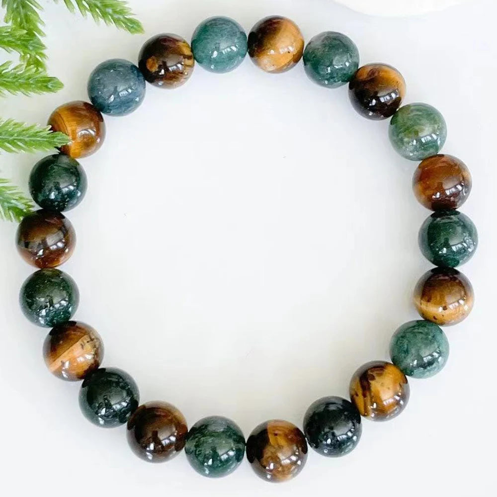 Bracelet "Sérénité Radieuse" en Agate Mousse & Oeil de Tigre