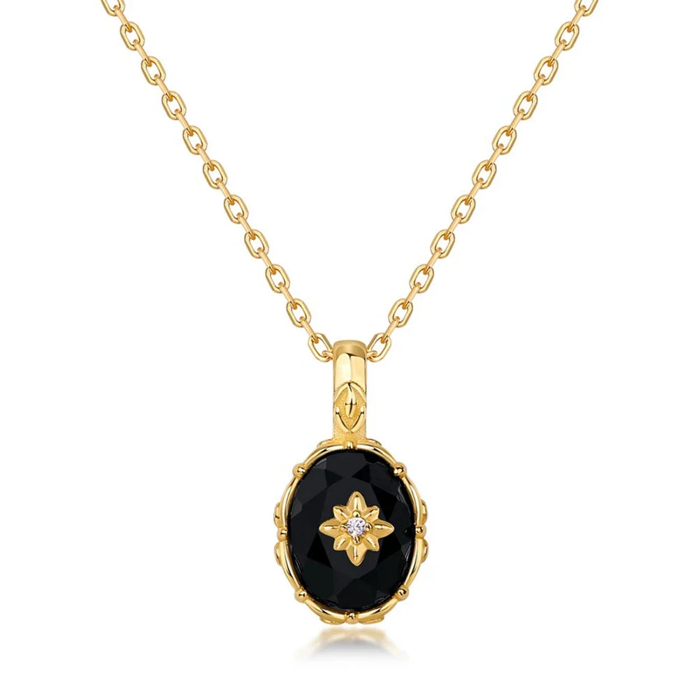 Collier "Doré d'Ebène" en Agate Noire & Argent