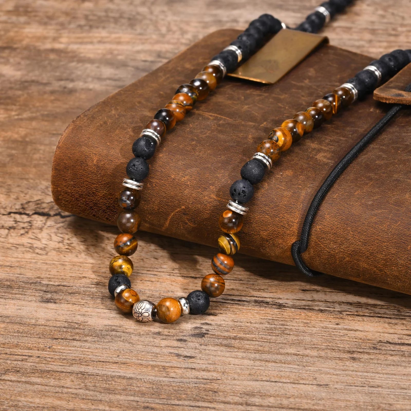 Collier en Pierre de Lave & Oeil de Tigre - Terre & Feu