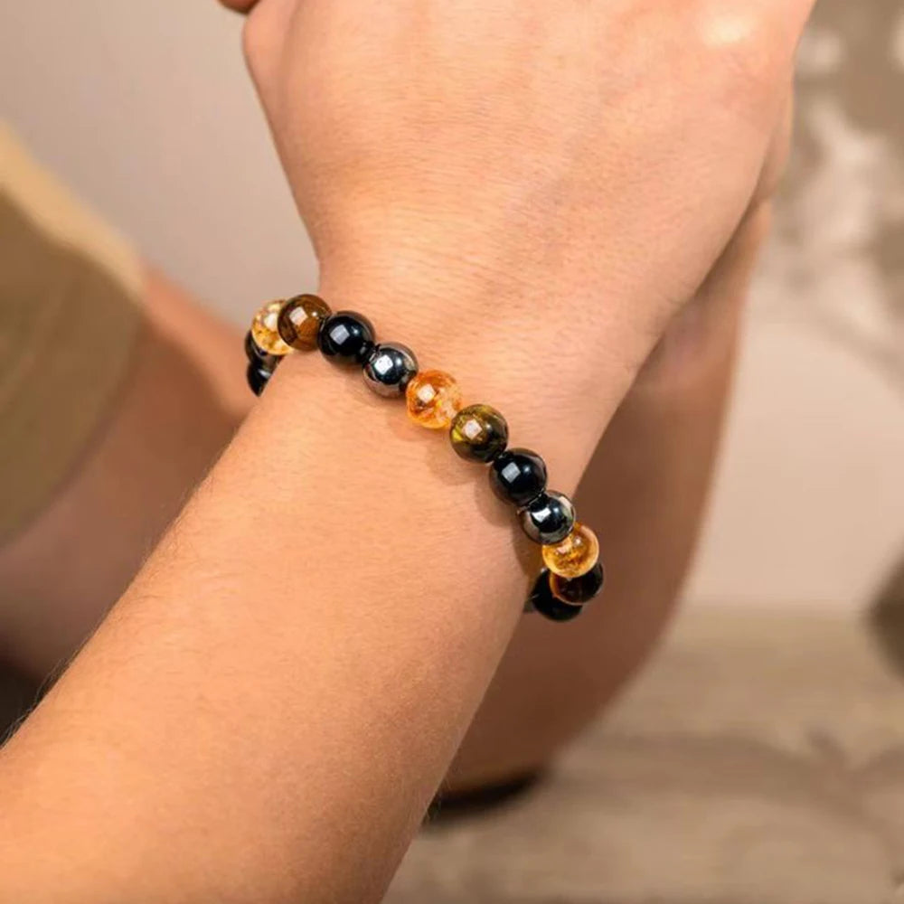 Bracelet en Citrine, Oeil de Tigre & Tourmaline Noire - Intensité Retrouvée