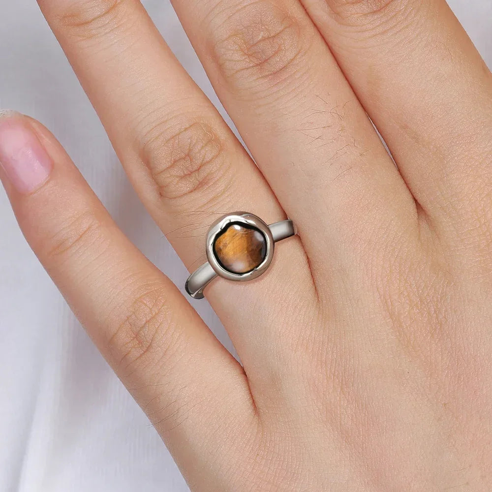 Bague Ajustable en Oeil de Tigre & Argent - Shakti