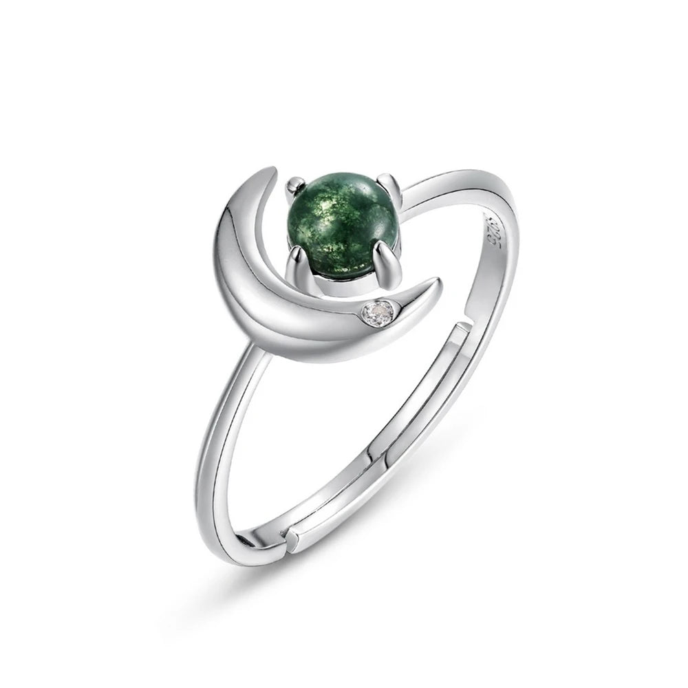 Bague "Eveil Lunaire" en Agate Mousse & Argent