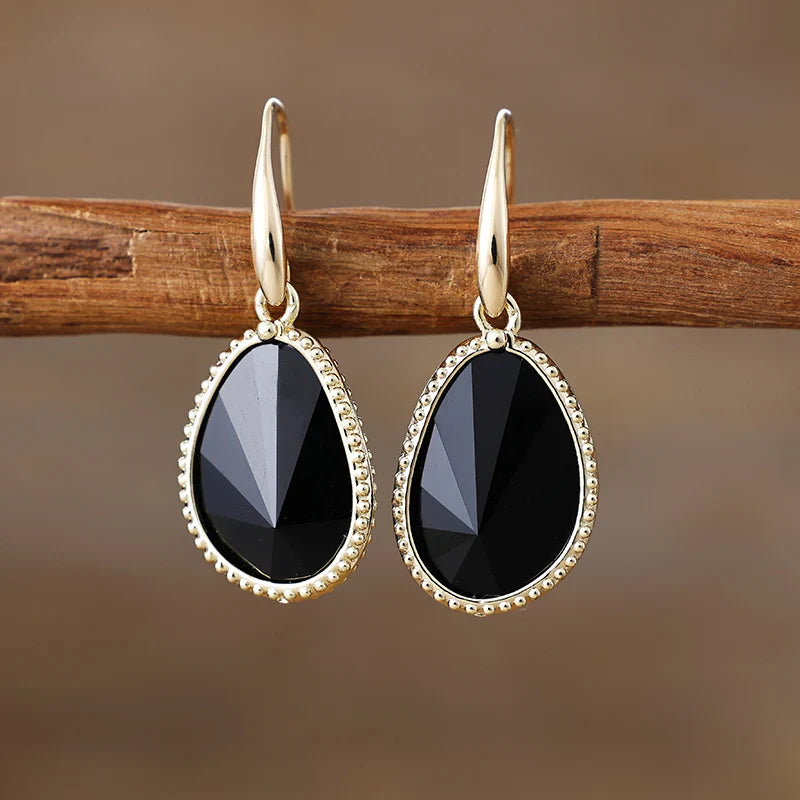 Boucles d'Oreilles en Onyx Noir - Bouclier Intérieur