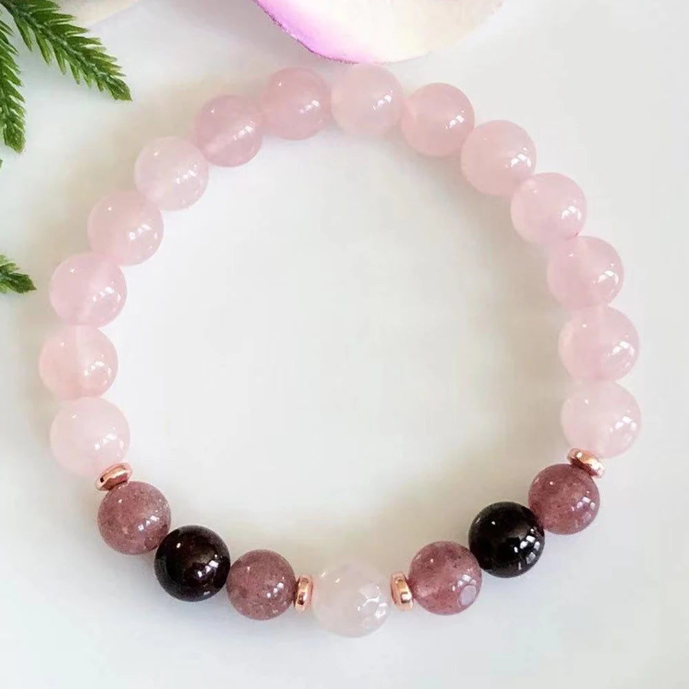 Bracelet "Promesse d'Amour" en Quartz Rose, Grenat & Quartz Fraise