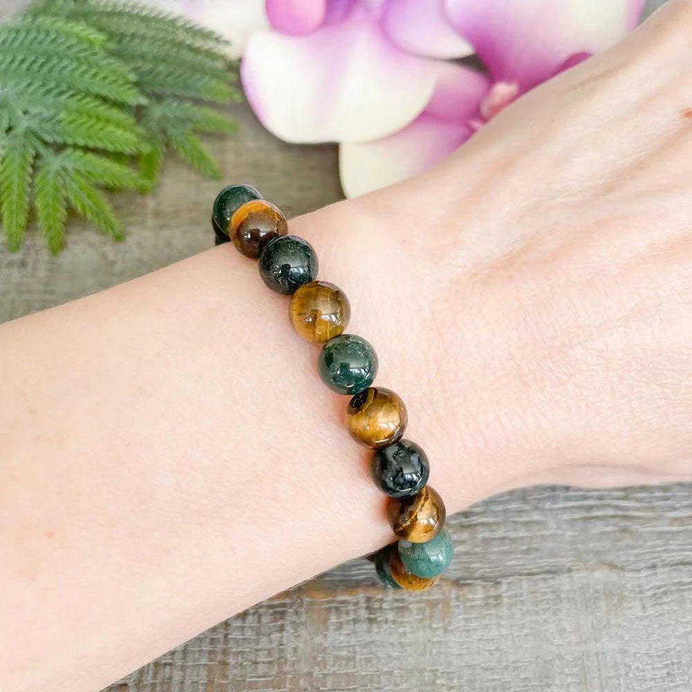 Bracelet "Sérénité Radieuse" en Agate Mousse & Oeil de Tigre