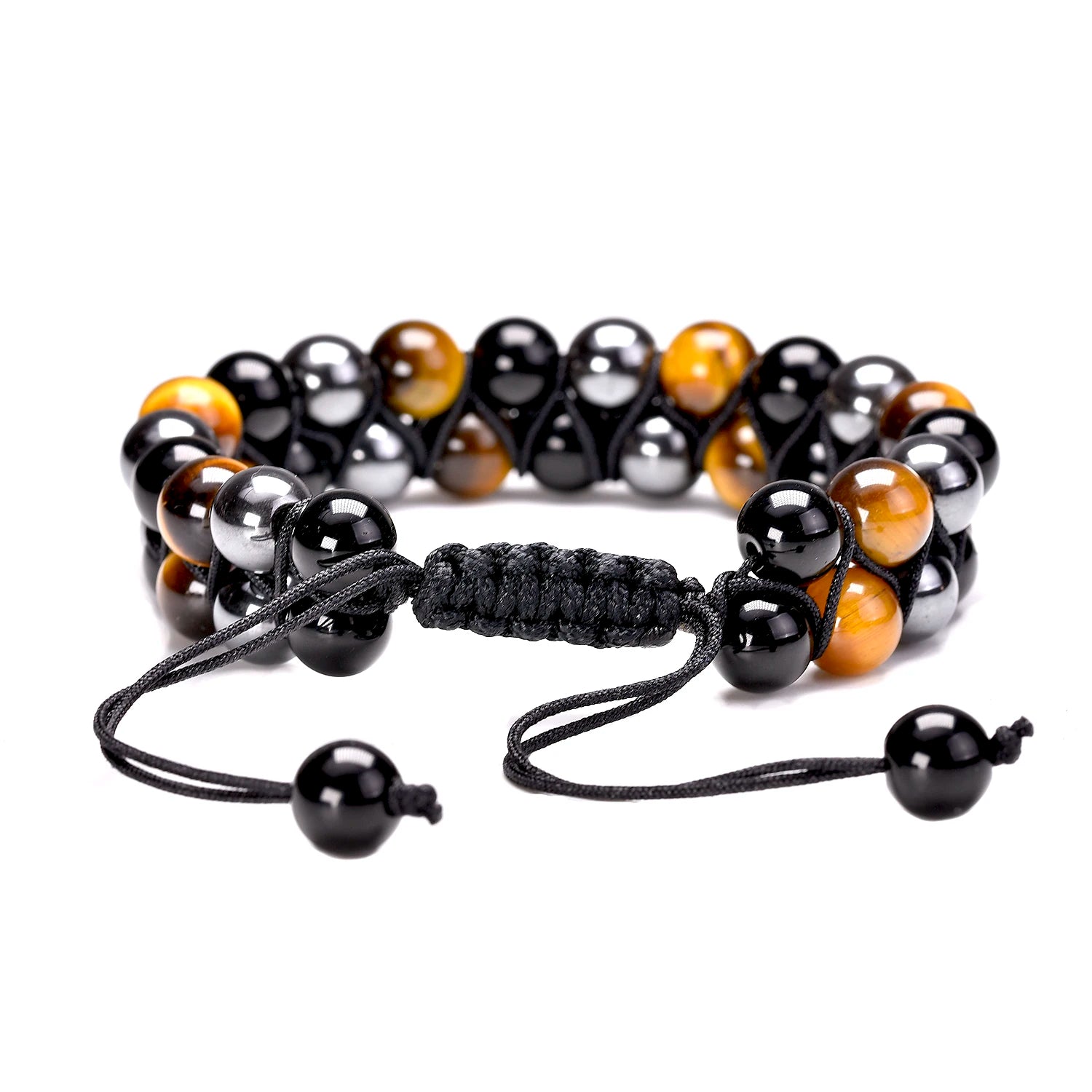 Bracelet "Bouclier Tellurique" en Obsidienne, Hématite & Oeil de Tigre