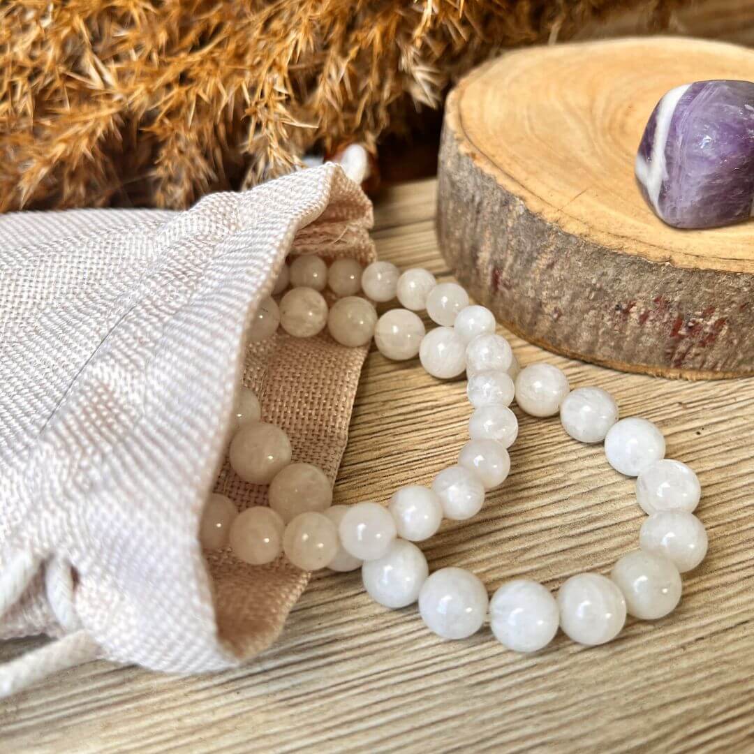 Bracelet en perles de Pierre de Lune - Voile d’Aurore