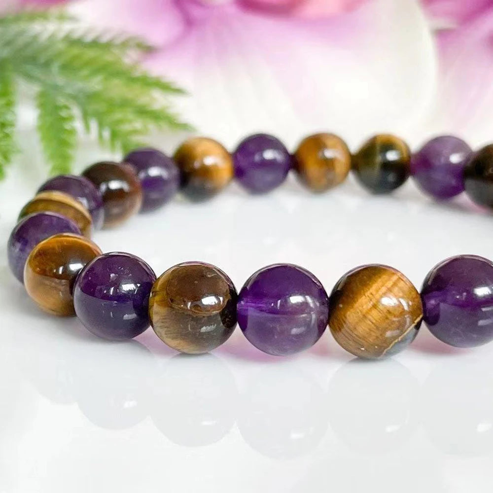 Bracelet "Libération" en Oeil de Tigre & Améthyste