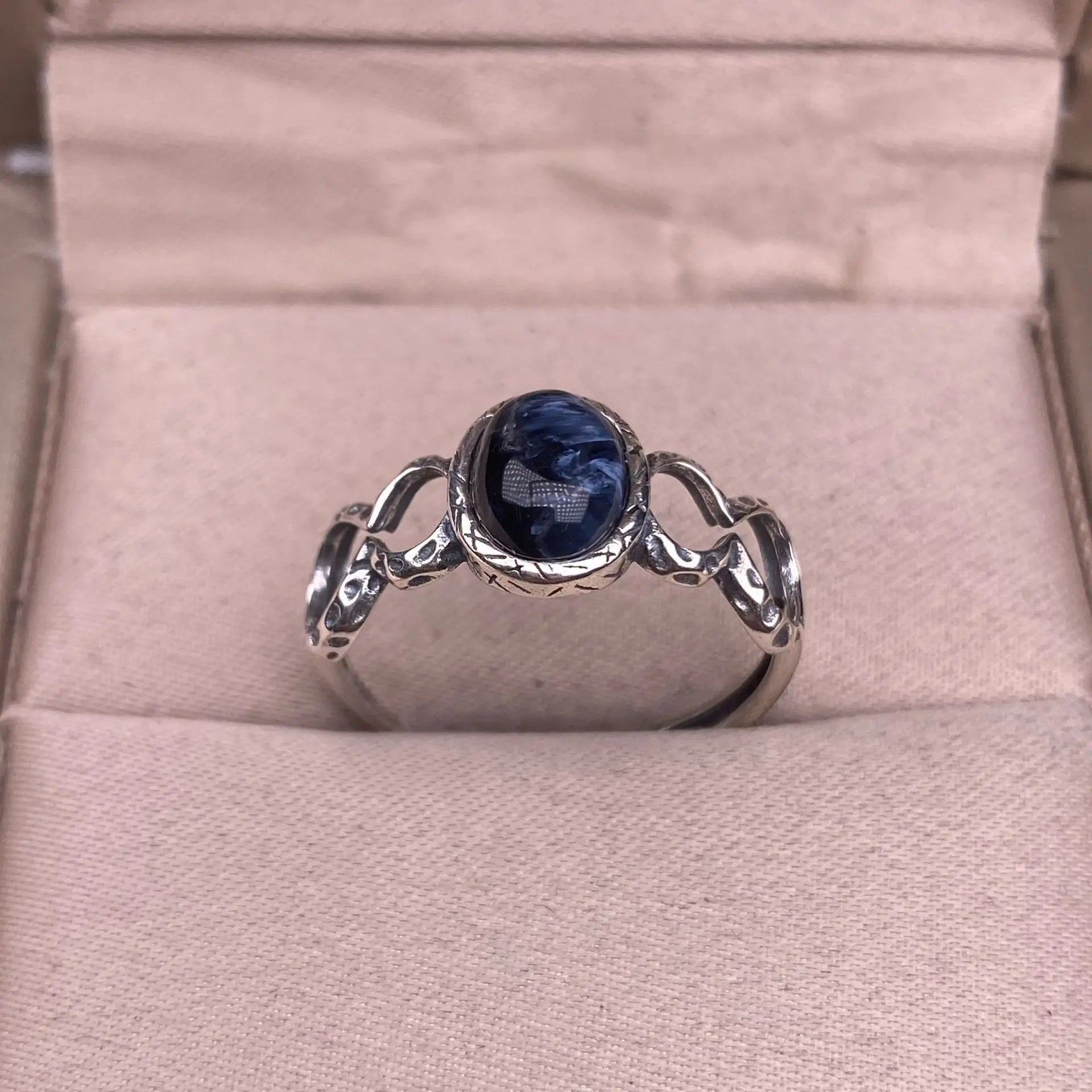 Bague Ajustable "Tumulte Bleu" en Piétersite