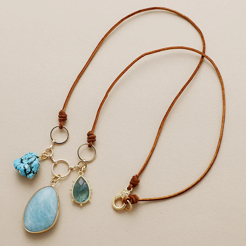 Collier "Voie Intérieure" en Turquoise, Fluorite & Amazonite