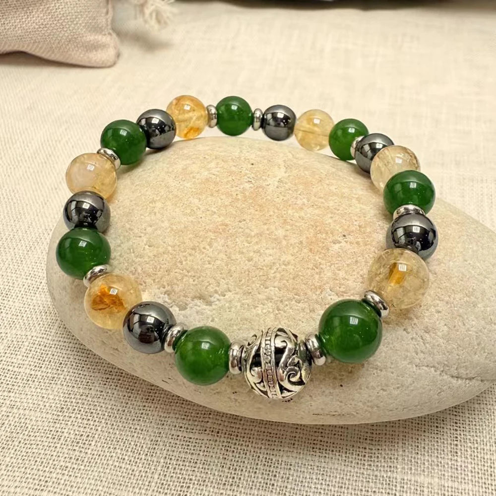 Bracelet en Jade, Citrine & Hématite - Chance Retrouvée
