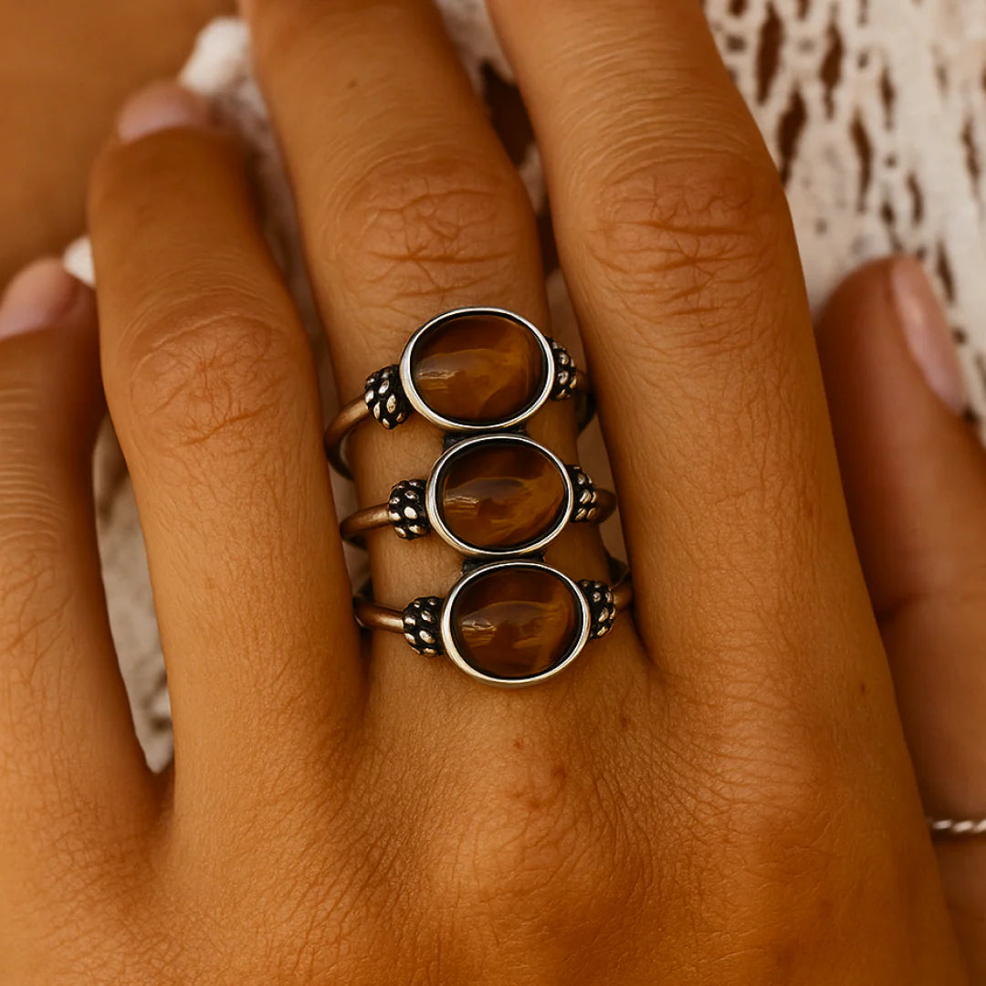 Bague en Œil de Tigre & Argent - Plénitude