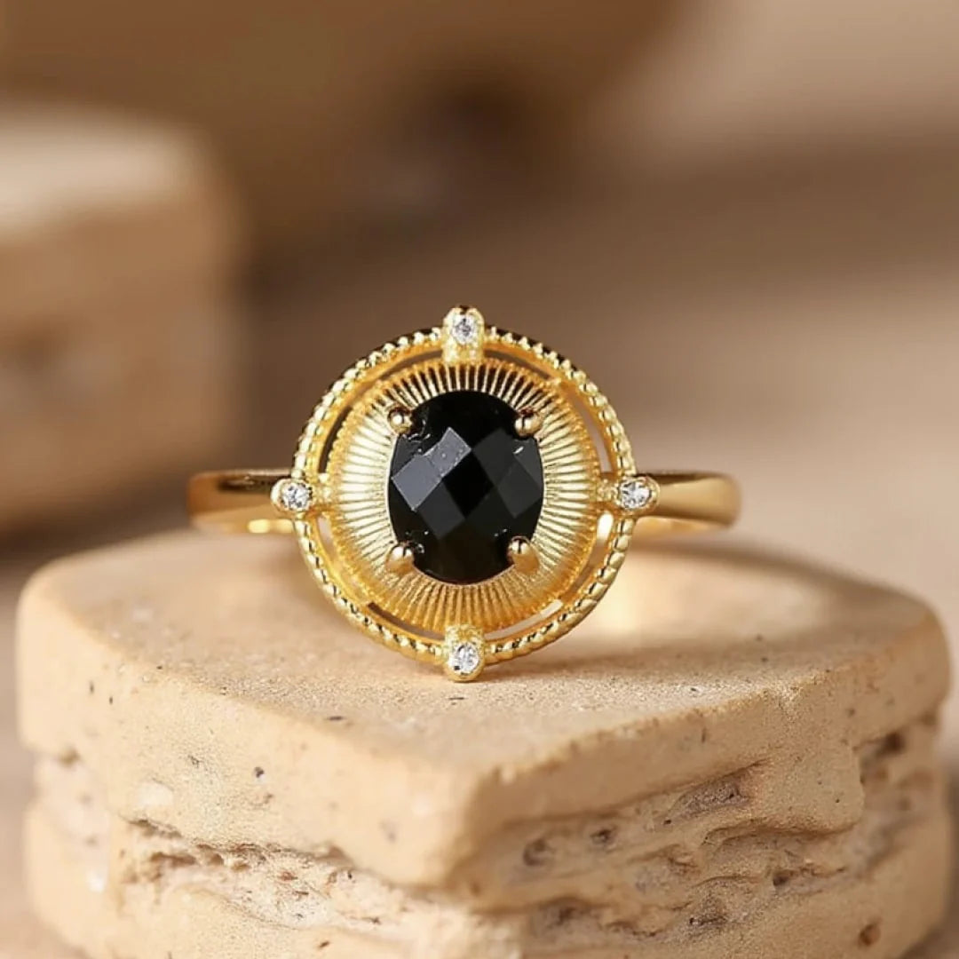 Bague Ajustable "Ovale d'Ebène" - Spinelle Noir
