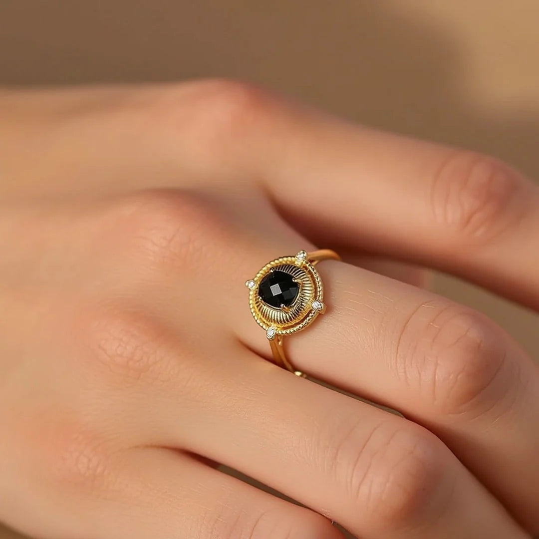 Bague Ajustable "Ovale d'Ebène" - Spinelle Noir