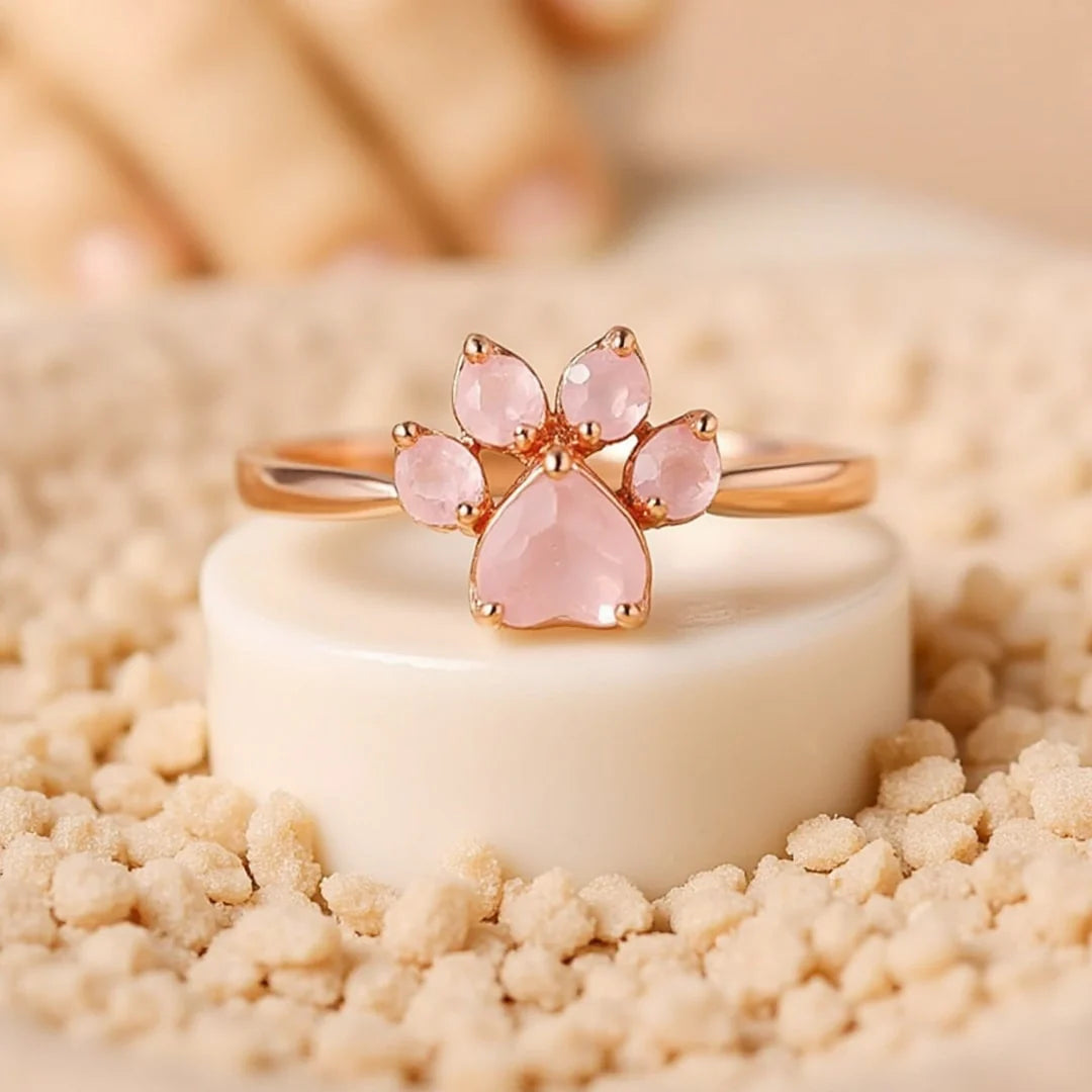 Bague Ajustable "Patte d’Amour" en Quartz Rose