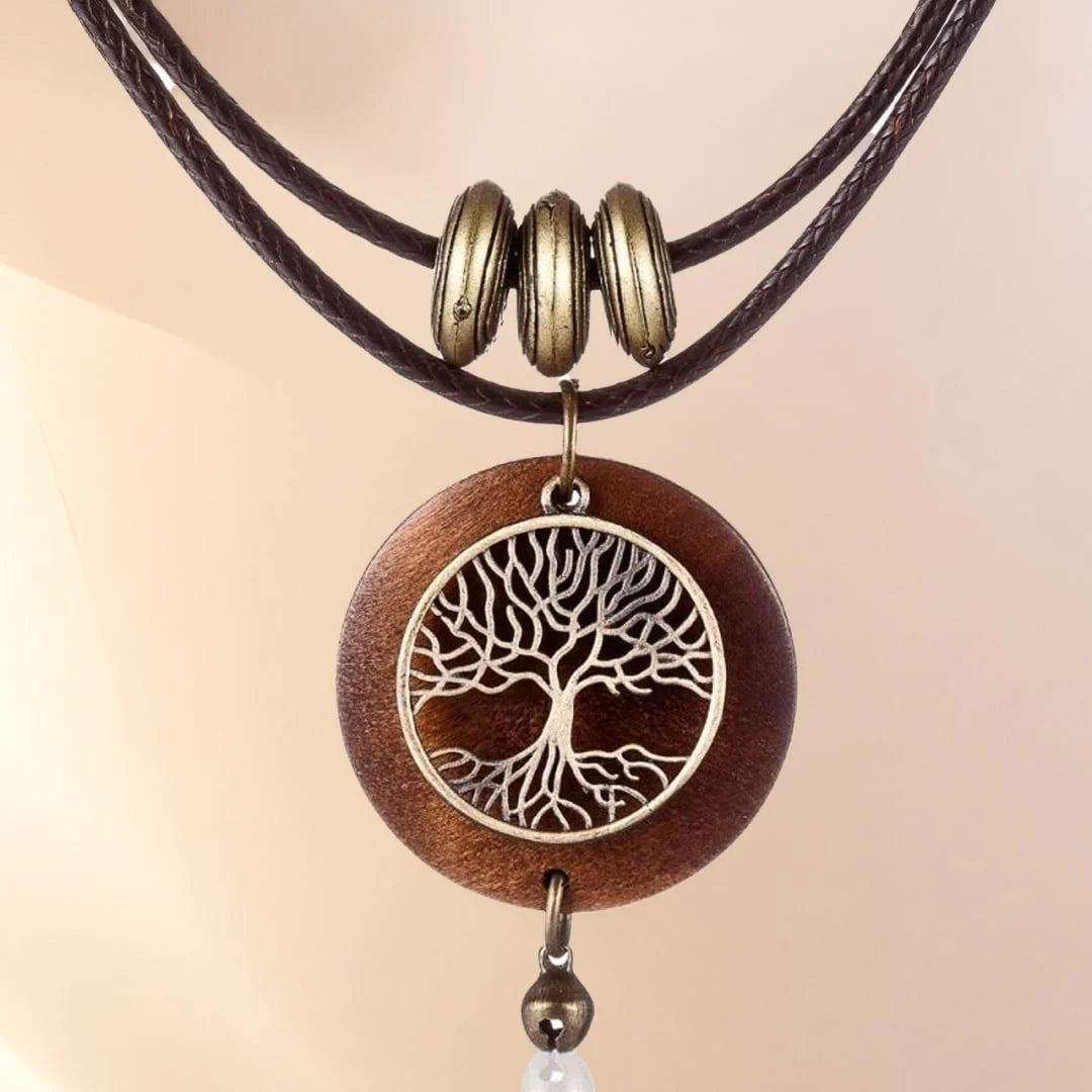 Collier Pendentif en Bois de Merisier - Arbre de Vie Eternel
