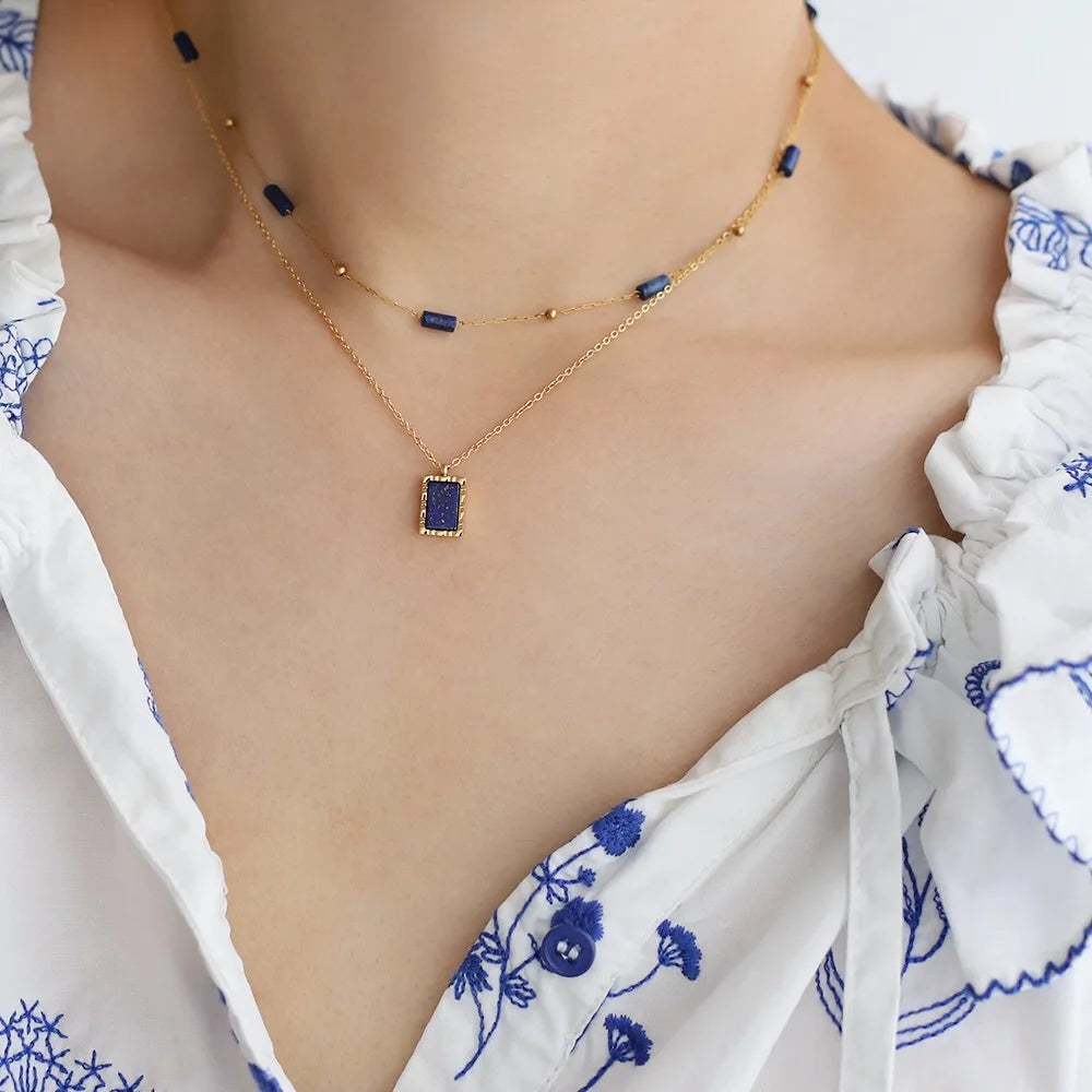 Ensemble Colliers "Finesse Azuréenne" en Lapis Lazuli