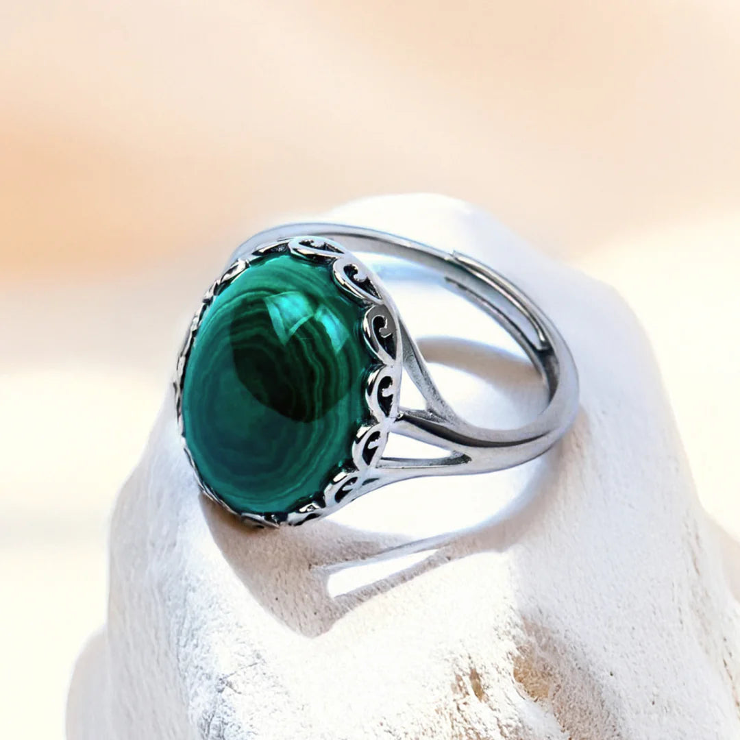 Bague Ajustable "Oasis Intérieure" en Malachite