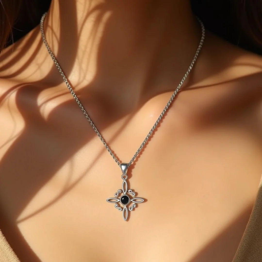 Collier Pendentif "Sceau de Sorcière" en Obsidienne & Argent