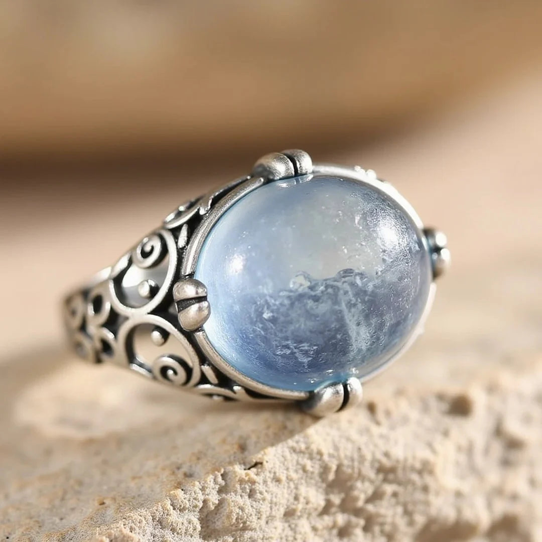 Bague Ajustable en Aigue-Marine - Expression Limpide