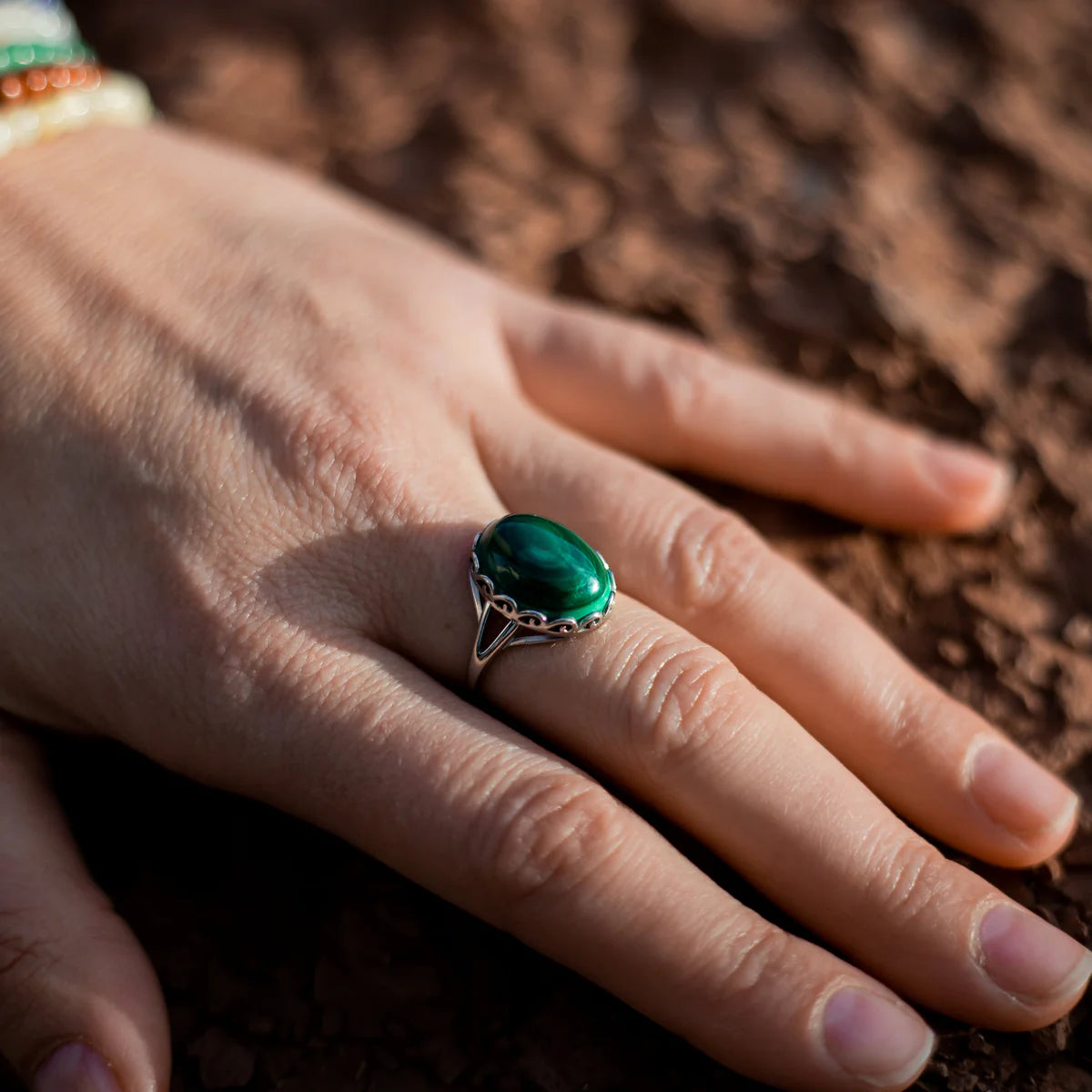 Bague Ajustable "Oasis Intérieure" en Malachite