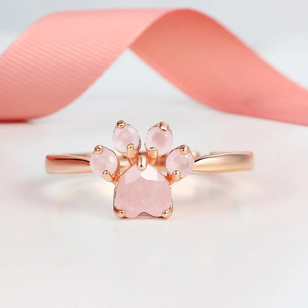 Bague Ajustable "Patte d’Amour" en Quartz Rose
