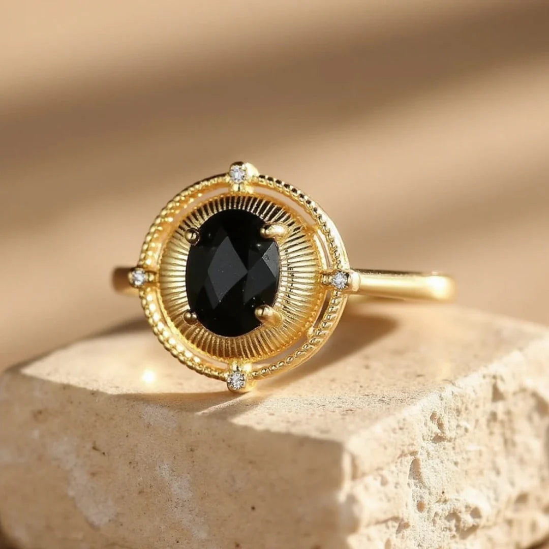 Bague Ajustable "Ovale d'Ebène" - Spinelle Noir