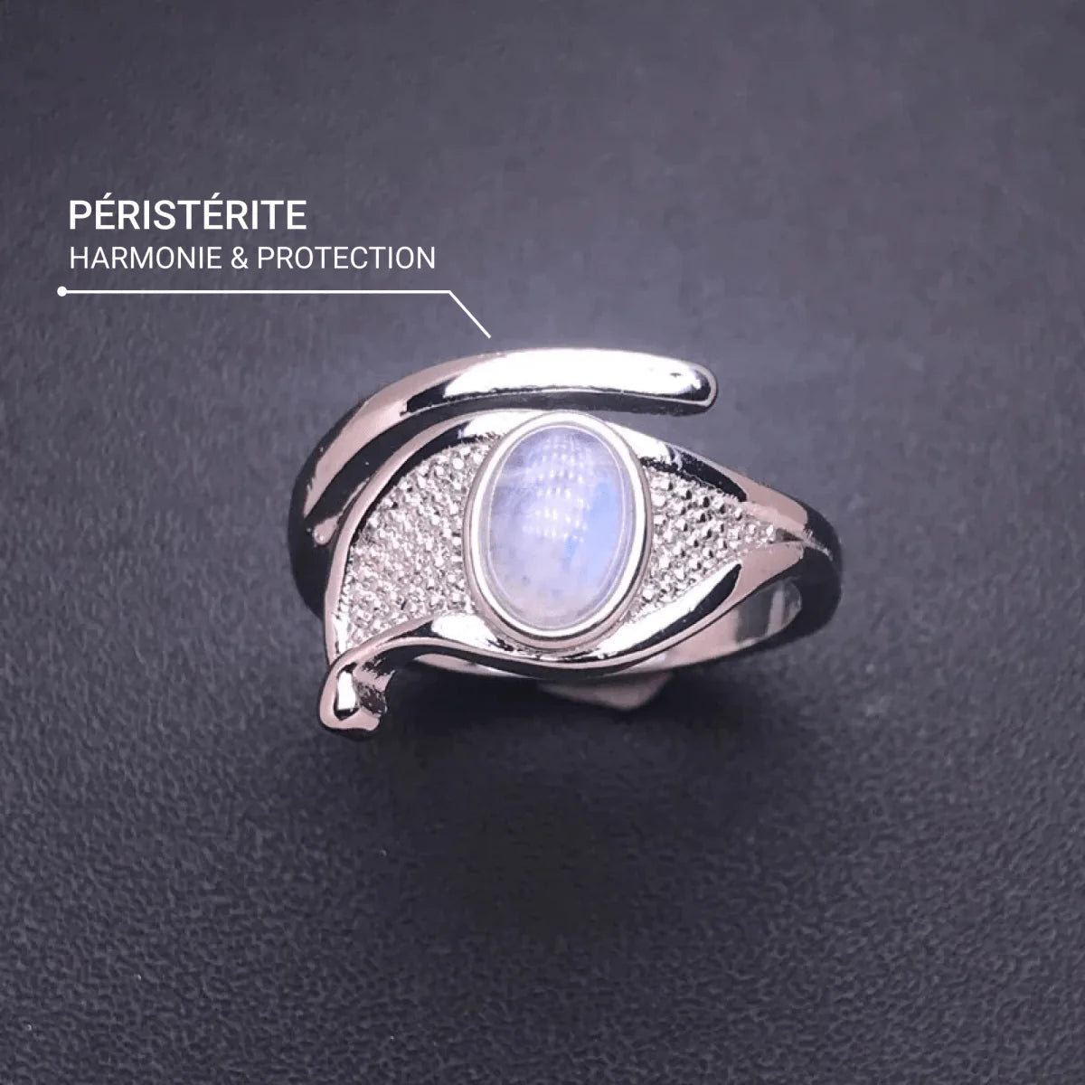 Bague Ajustable "Fréquence Pure" en Labradorite Blanche