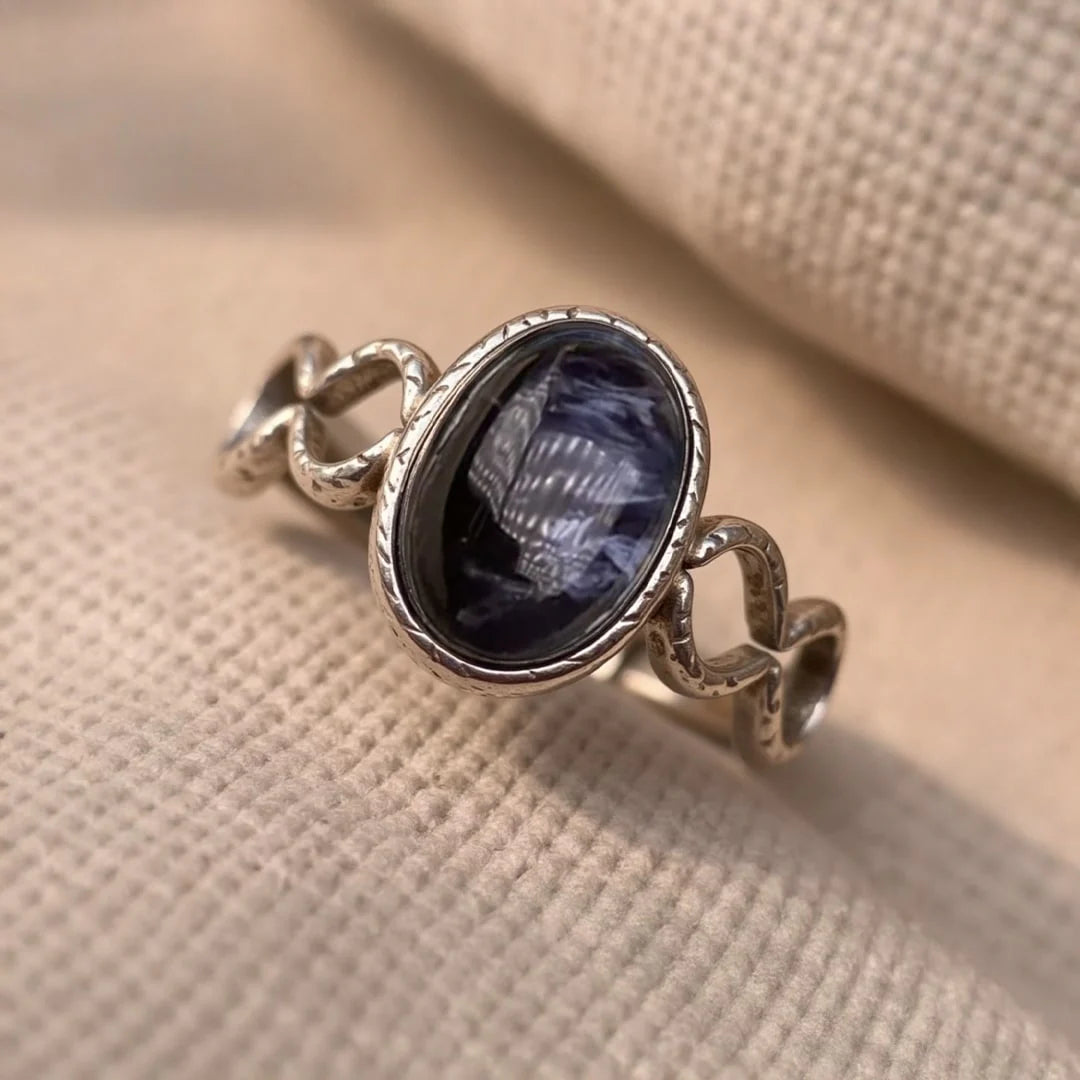 Bague Ajustable "Tumulte Bleu" en Piétersite