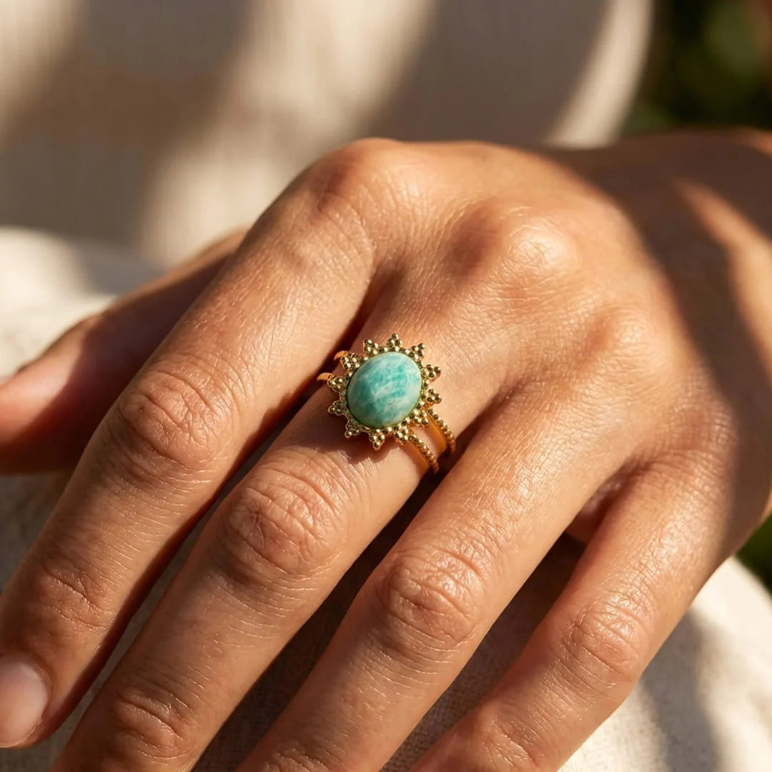 Bague Anti-Stress en Amazonite - Lumière Florale