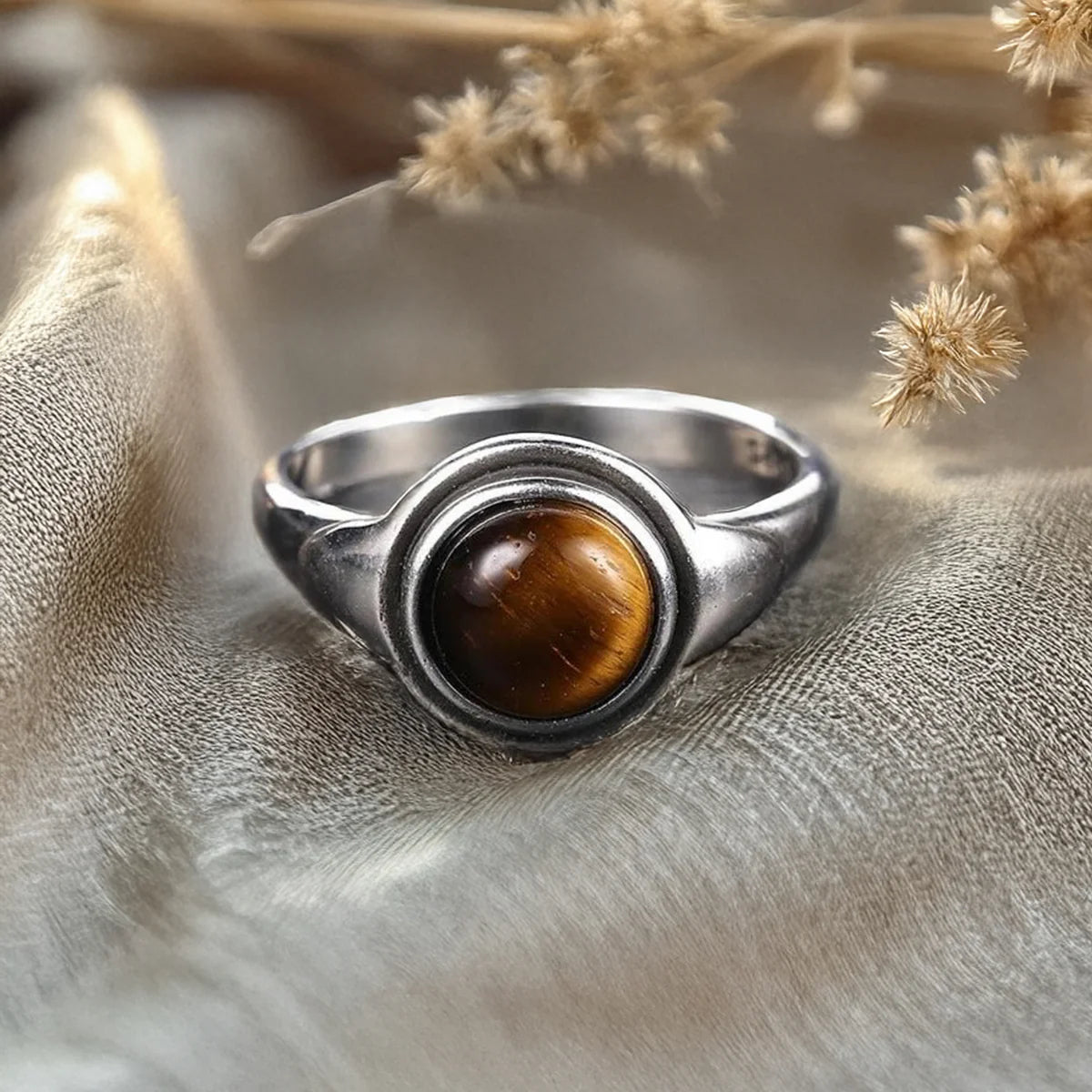 Bague "Instinct Sauvage" en Oeil de Tigre & Argent