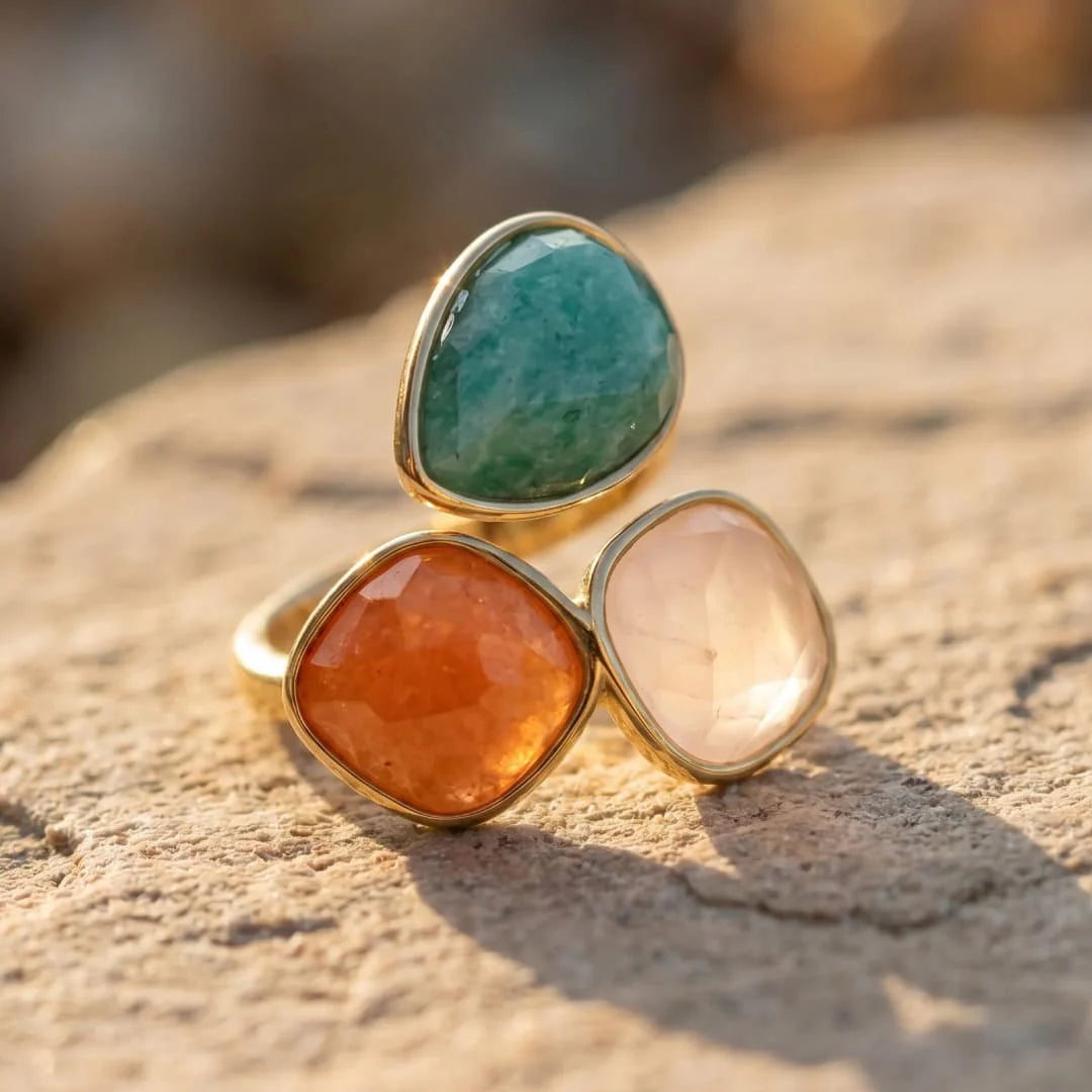 Bague en Amazonite, Aventurine Orange & Quartz Rose - Santéa